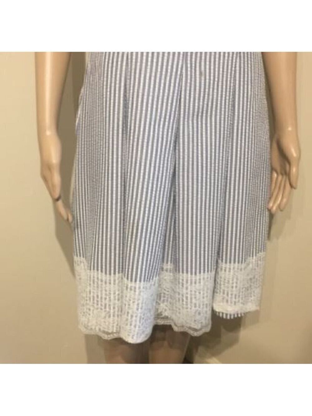 Madison Leigh Blue Seersucker dress with Lace trim - Picture 3 of 13